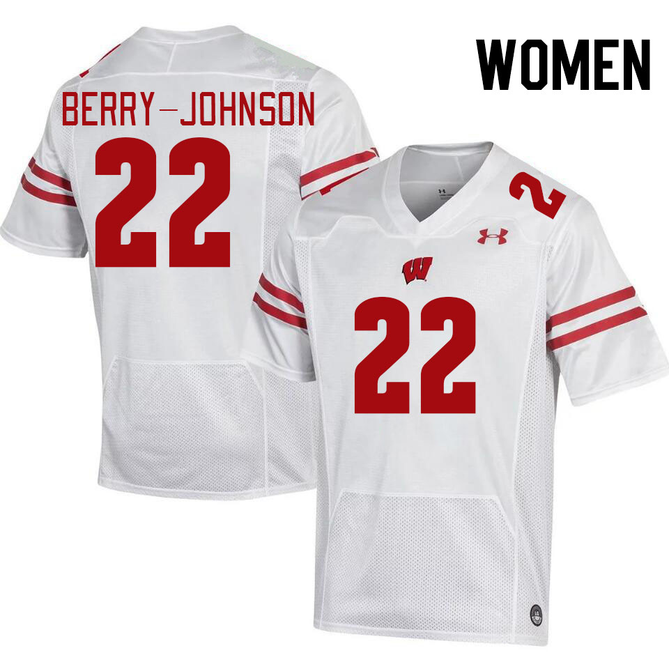 Women #22 Kyan Berry-Johnson Wisconsin Badgers College Football Jerseys Stitched-White